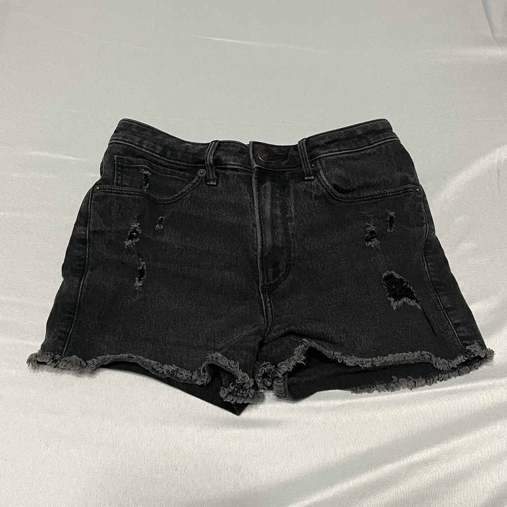 Abercrombie Fitch Mini Jean Shorts Size 2 26" Black High Rise Hot Pants Micro